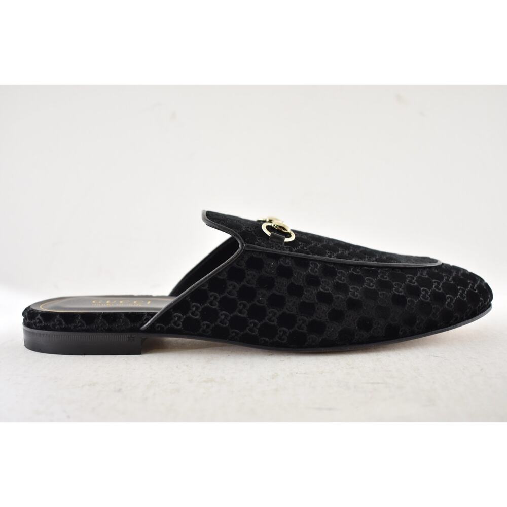Gucci Princetown Velvet GG Logo Black Backless Slide Loafer Mule Slipper Flat 41 - Picture 2 of 16